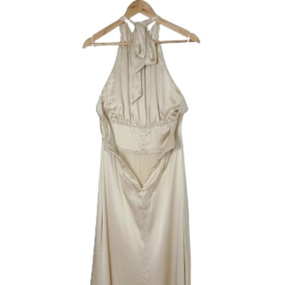 Reformation Kailey Almond Silk Midi Dress Womens Bridesmaid Party Halter Dress 8 - Picture 12 of 16